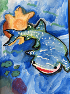 ジンベイザメとウミガメの絵